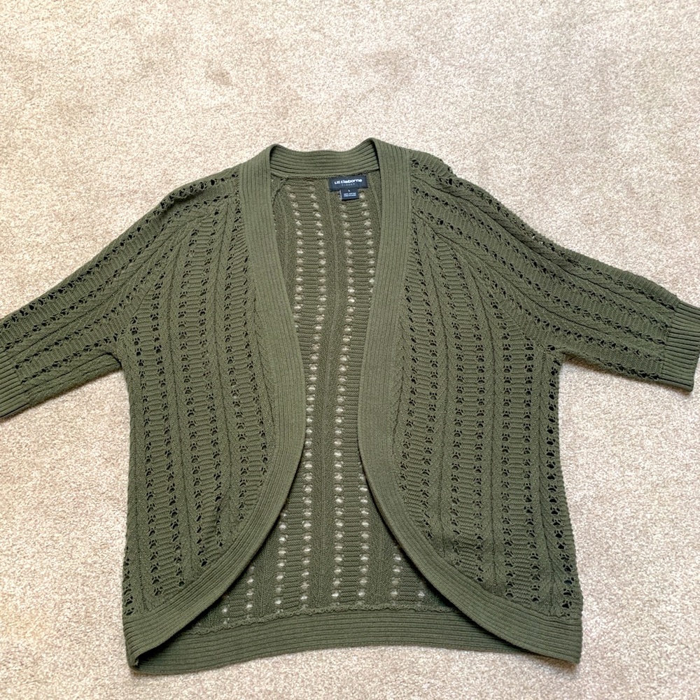 Olive green loose knit shrug